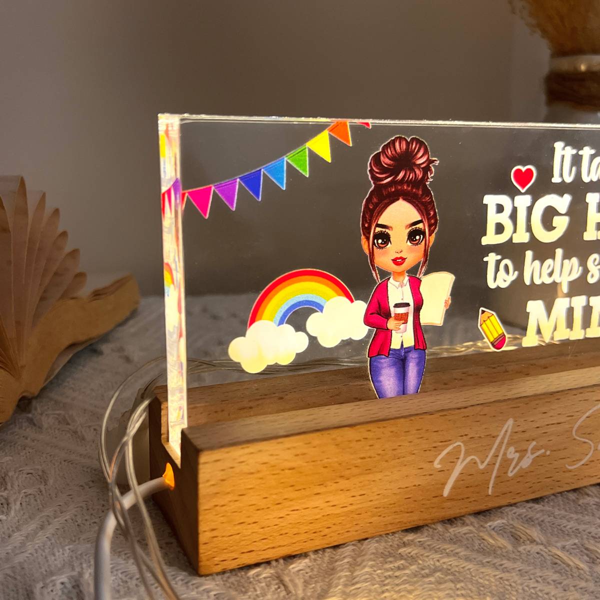 Teacher It Takes A Big Heart To Help Shape Little Mind Personalized Acrylic Block LED Night Light
