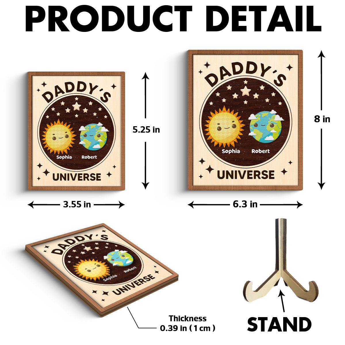 Daddy's Universe Father's Day Gift Personalized 2-Layer Wooden Plaque