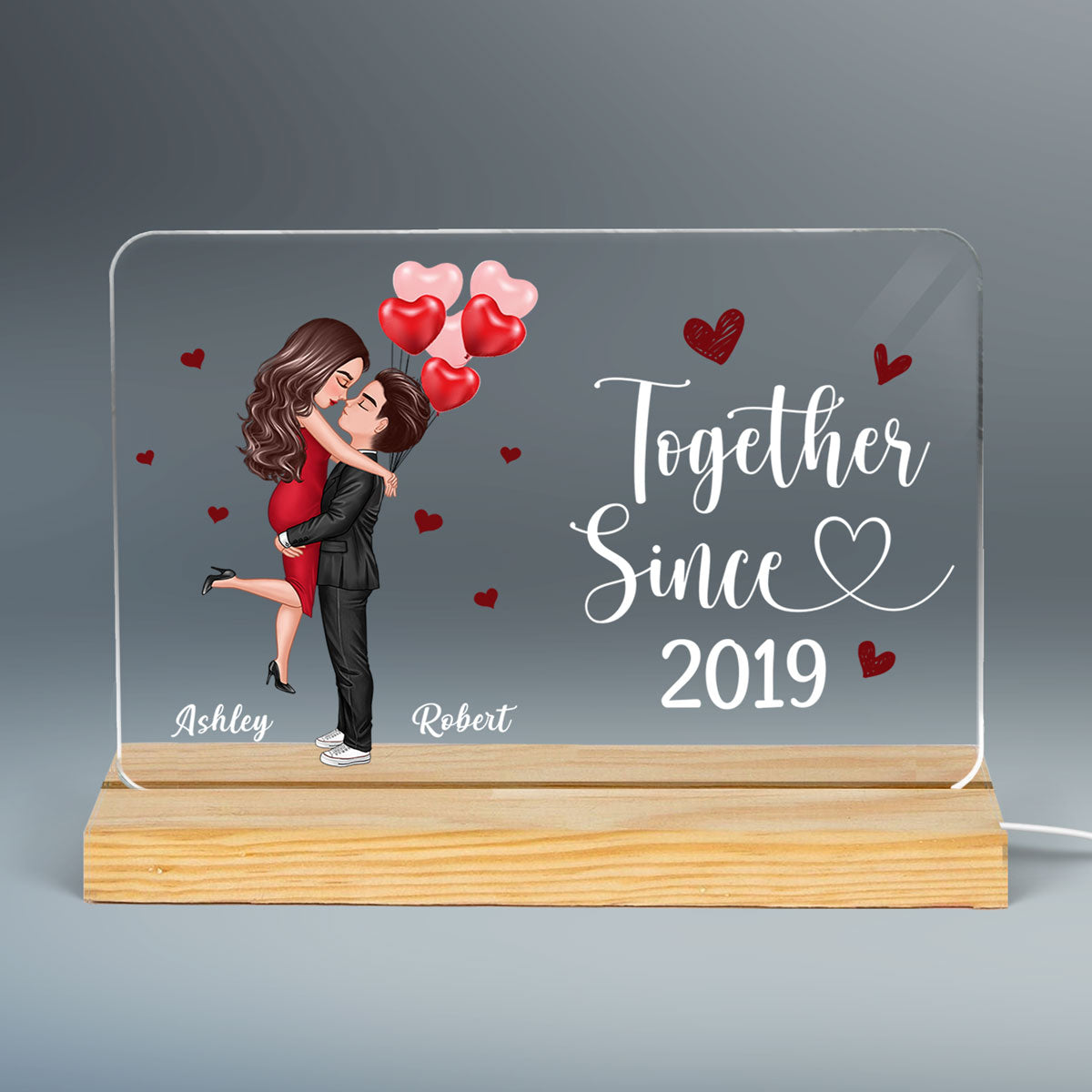 Doll Couple Hugging Kissing Gift For Him Gift For Her Personalized Custom Shape Horizontal Rectangle Acrylic Plaque LED Night Light