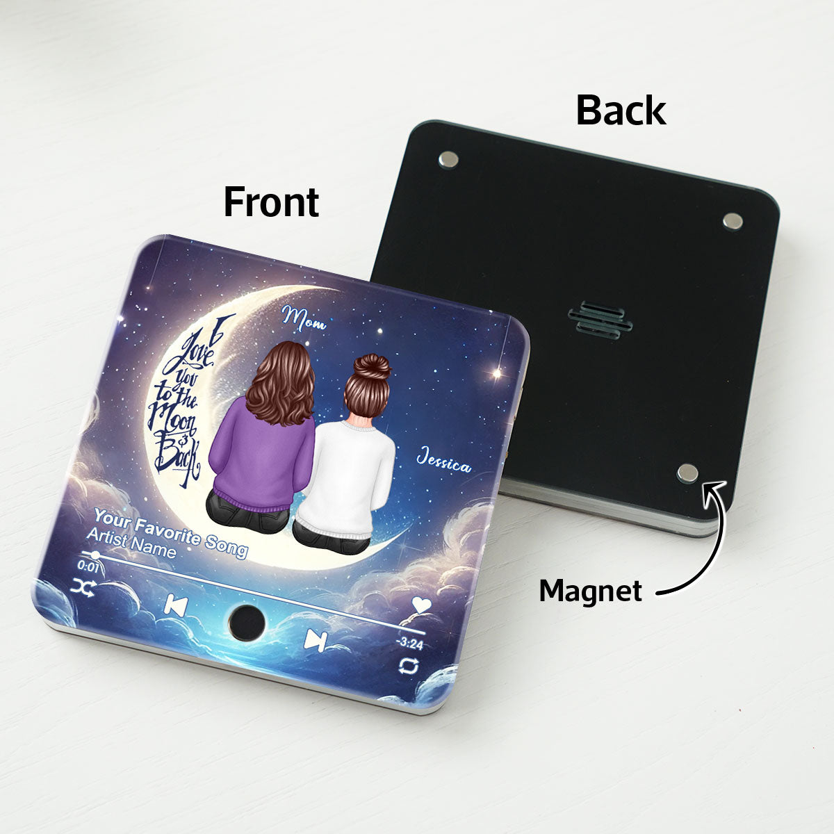 Mom & Daughter Sitting On The Moon Personalized Music Fridge Magnet, Perfect 2025 Gift For Mom