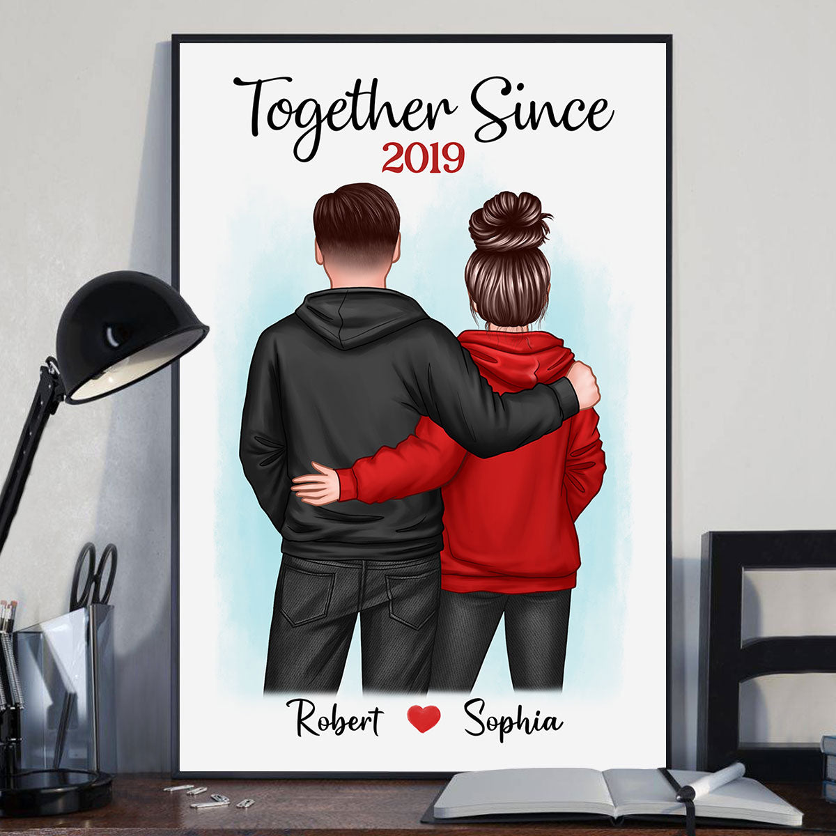 Hoodie Couple Back View Gift For Him Gift For Her Personalized Poster