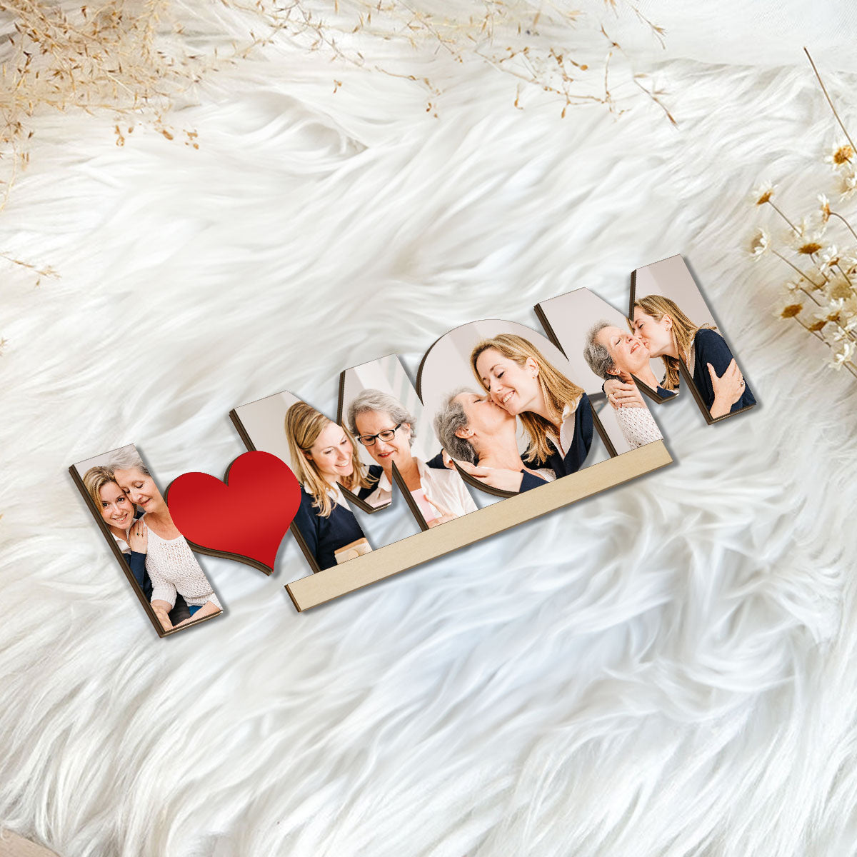 We Love Mom Photo Insert Personalized Standing Wooden Plaque