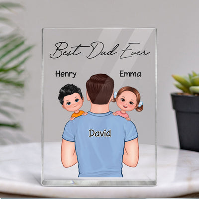 Dad Carrying Kids On Shoulder Gift For Dad Personalized Vertical Rectangle Acrylic Block Plaque