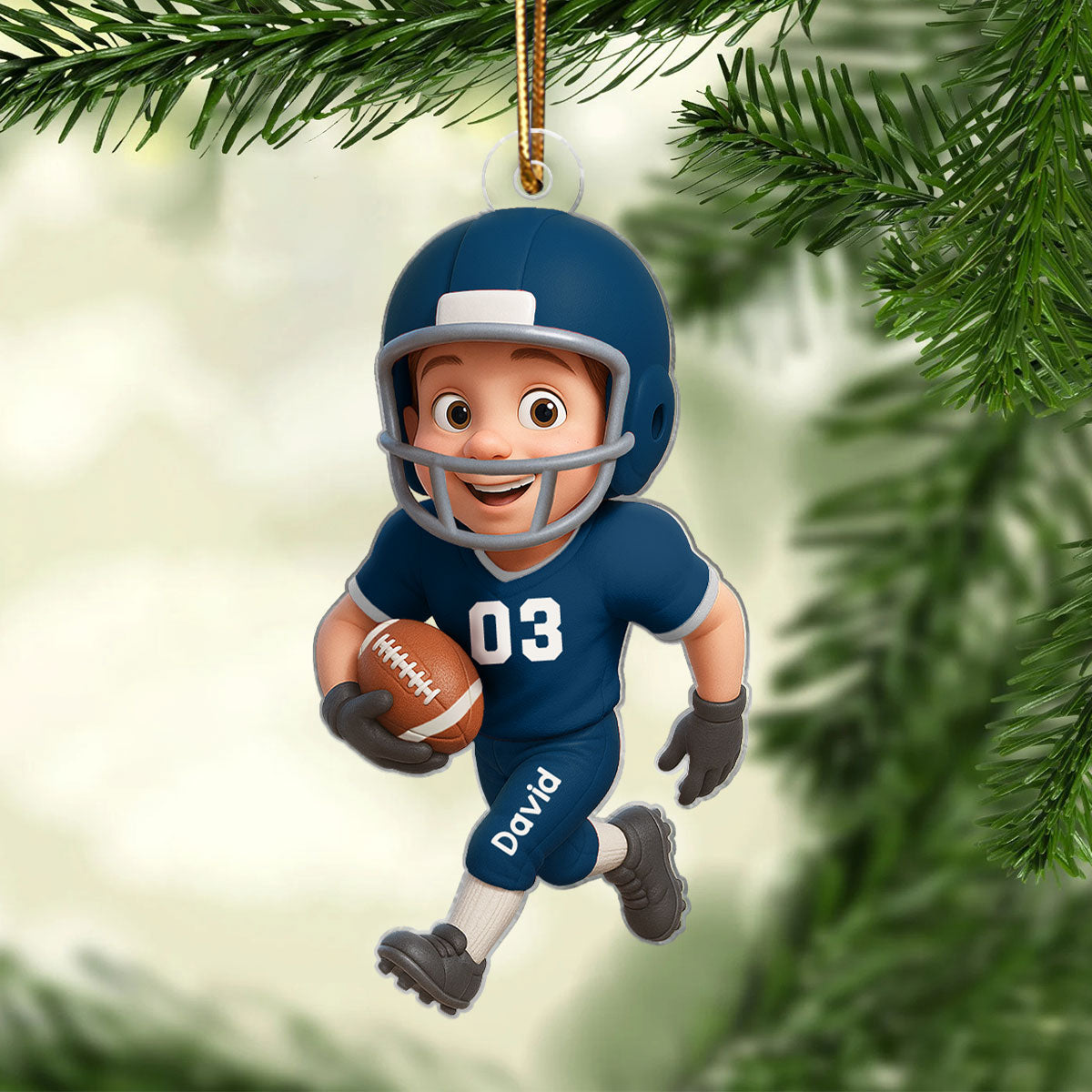 Football Player Personalized 2D Flat Acrylic Ornament, Christmas Gift for Son, Grandson