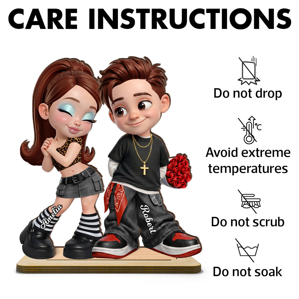 Trendy Y2K Couple - Personalized 2-Layered Wooden Plaque - Heartfelt Valentine's Day Gift For Him, Gift For Her