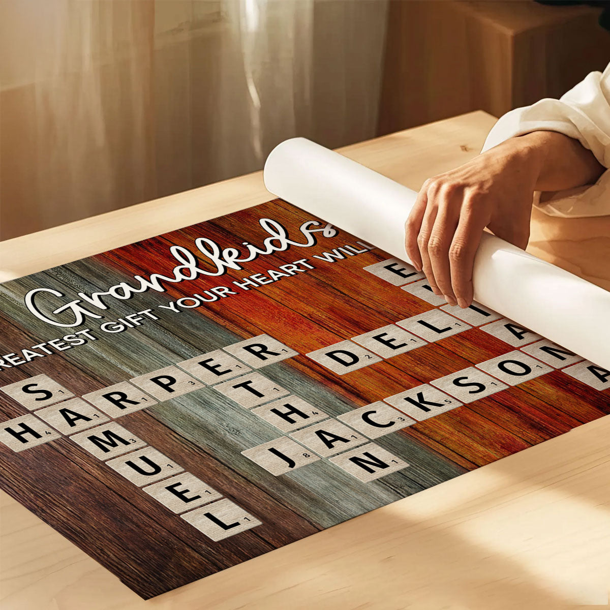 Grandkids Make Life More Grand Colorful Palette Crossword Puzzle Art Personalized Poster | Heartfelt Gift For Grandparents, Grandma, Grandpa | Home Decor for Grandparents' House