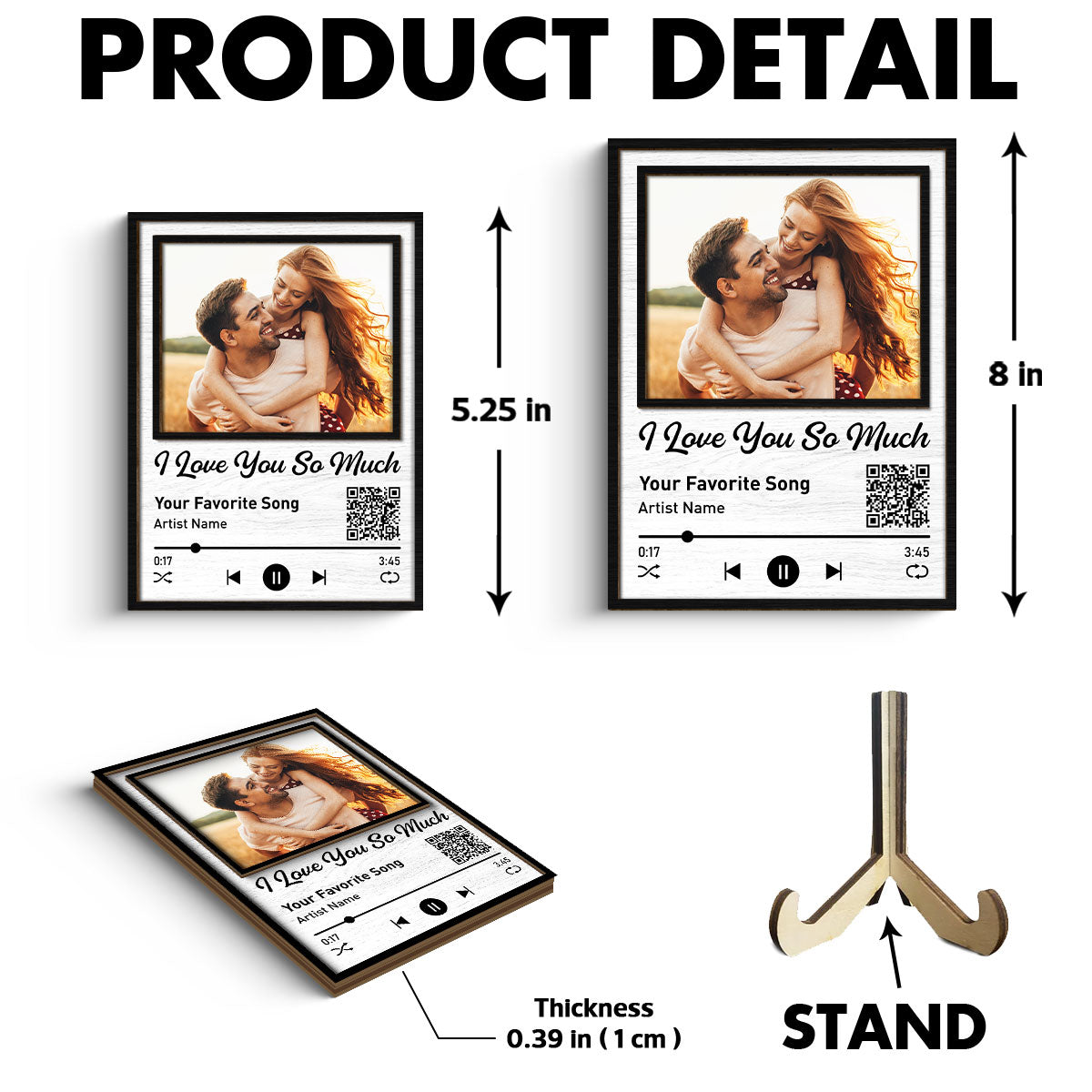 Couple Photo Favorite Love Song Scannable QR Code Personalized 2-Layer Wooden Plaque
