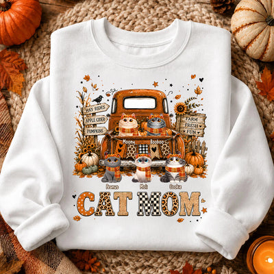 Cat Mom Fall Pickup Truck - Personalized Shirt - Fall Season Gift, Gift For Cat Lovers