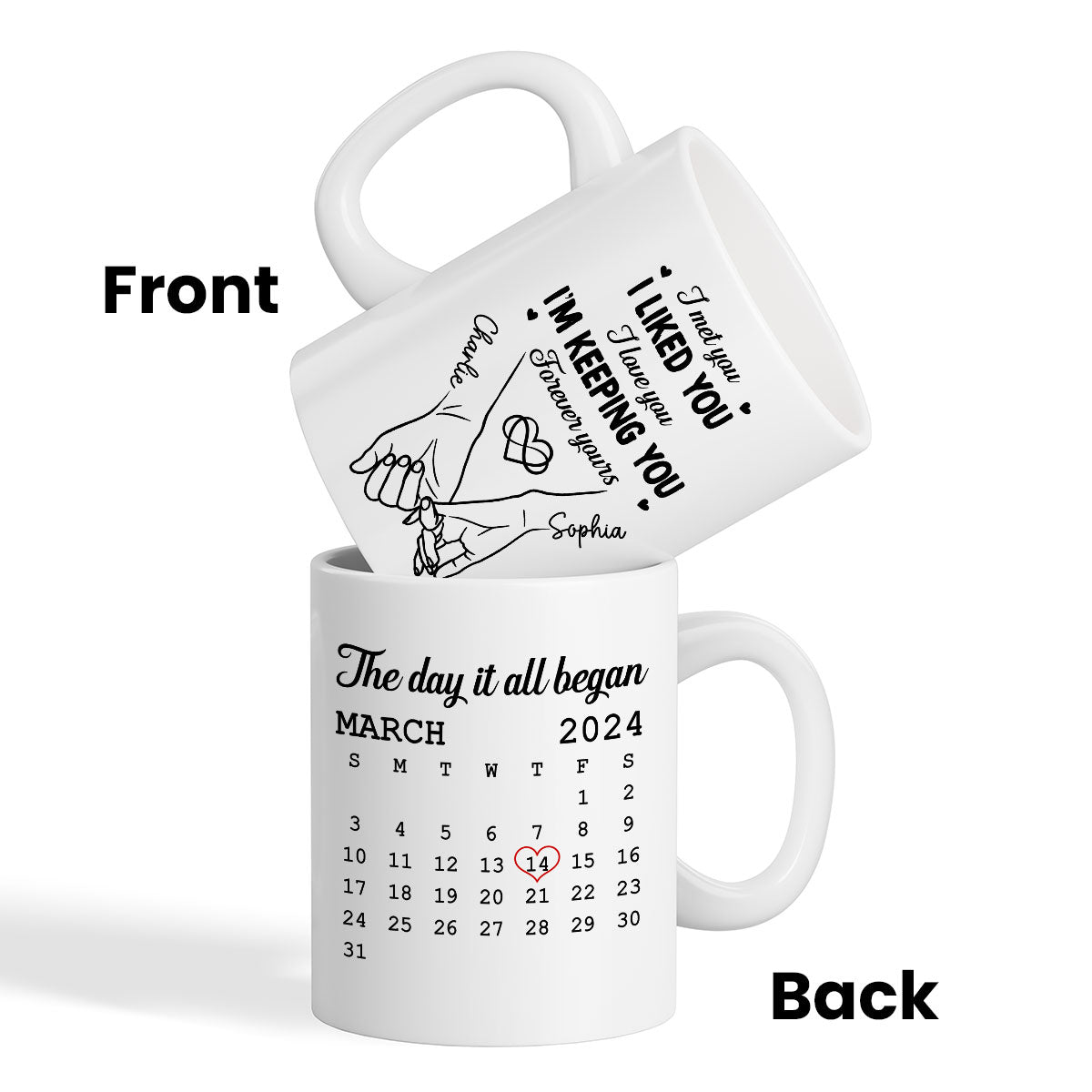 Couple Hand in Hand  Gift Anniversary Calendar Keepsake Wedding Gift Personalized Mug