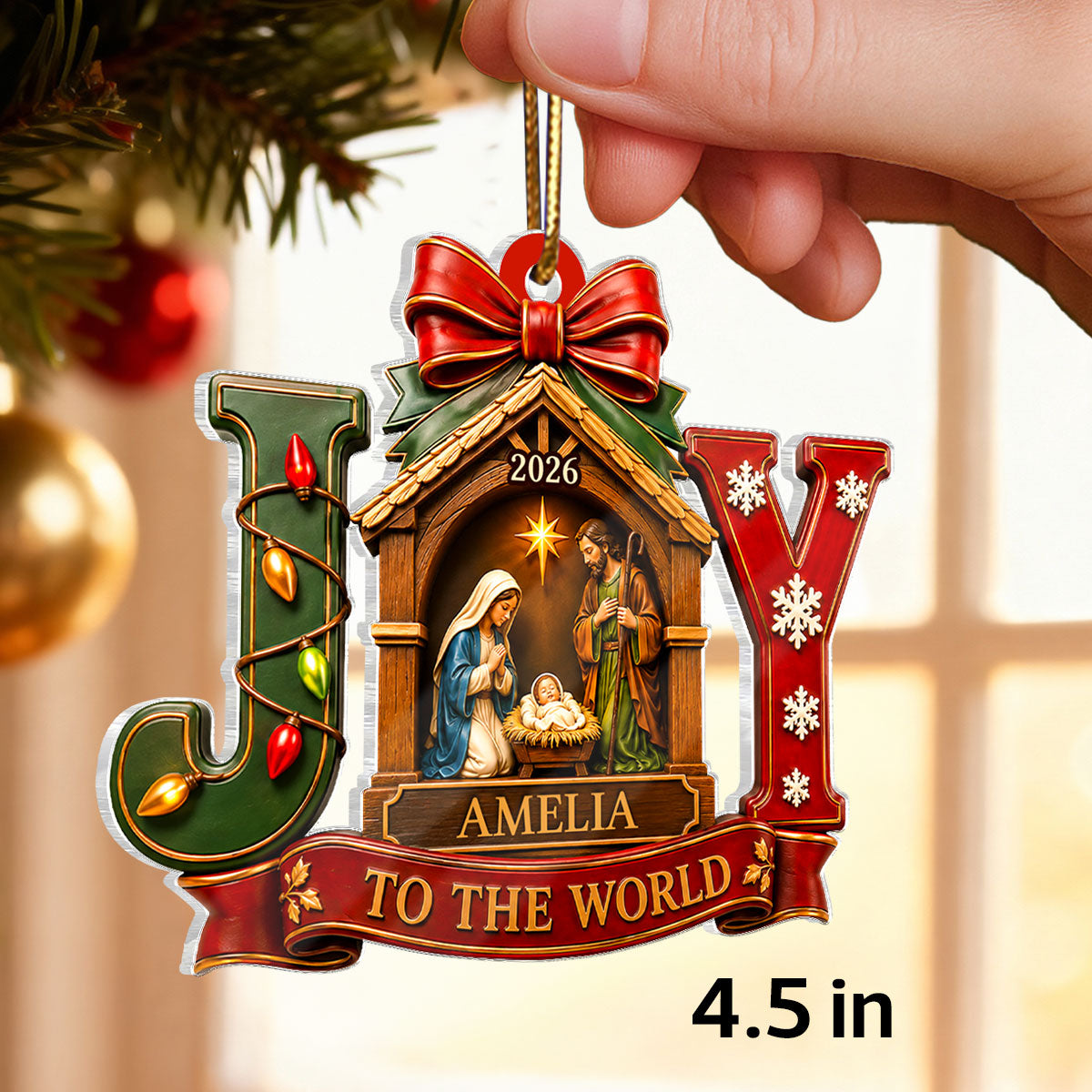 Baby First Christmas Joy To The World - Personalized Acrylic Ornament - Christmas Keepsake