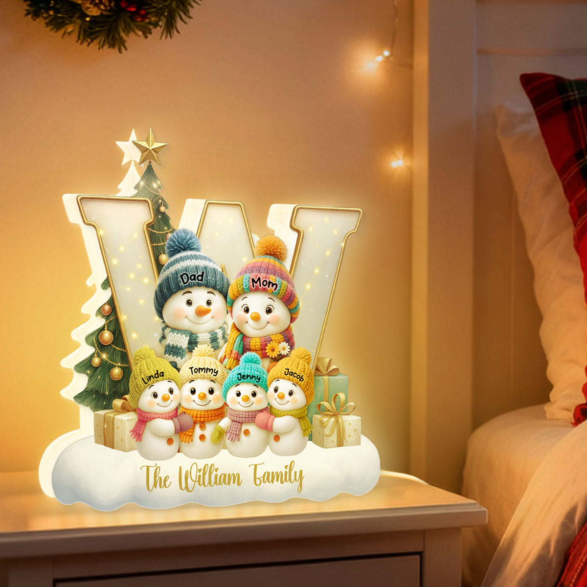 Family Name Initial Snowman - Personalized Light Box - Festive Christmas Decor, Thoughtful Gift for Loved Ones