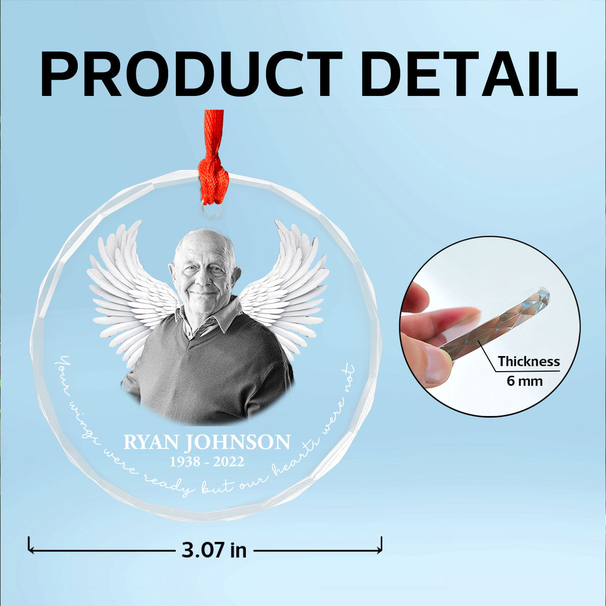 Photo Uploaded Memorial Personalized Glass Oranament, Christmas Decoration