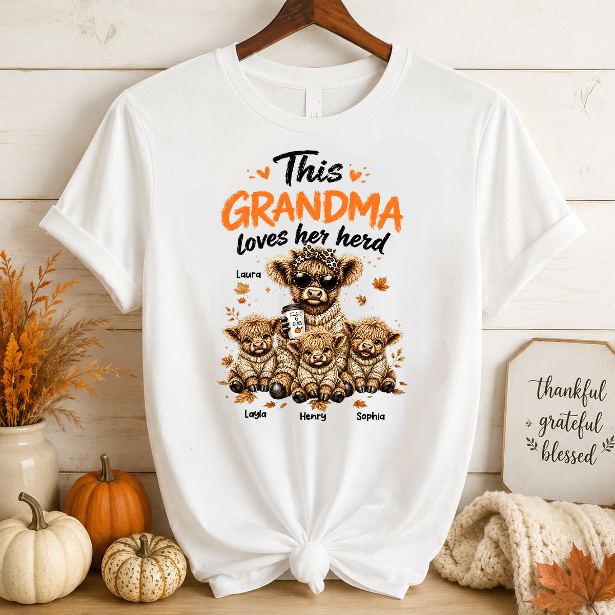 This Grandma Loves Her Herd Fall Season - Personalized Light Color Shirt - Cozy Autumn Tee for Grandma