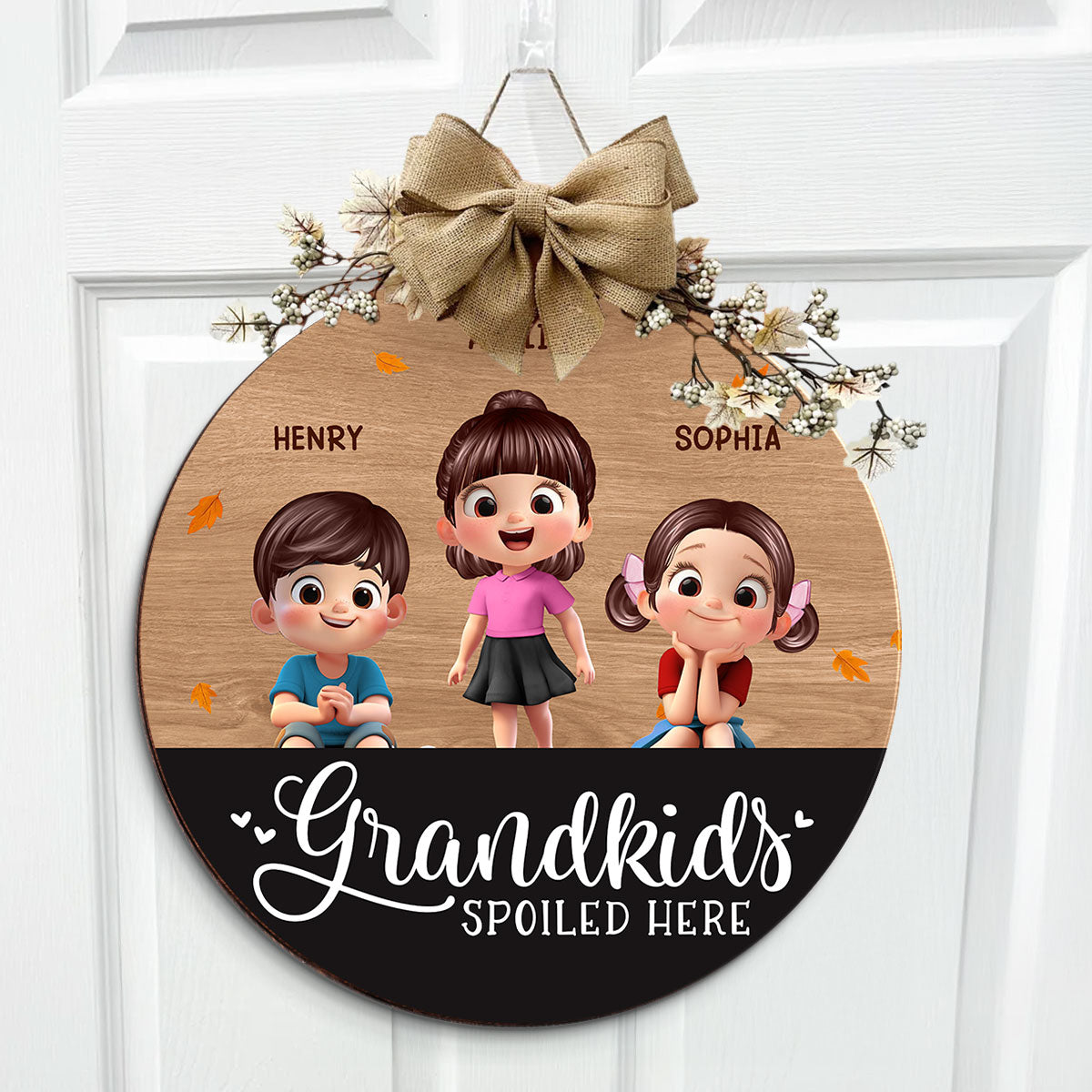 Grandkids Spoiled Here Personalized Wooden Door Sign, Fall Decor for Grandma