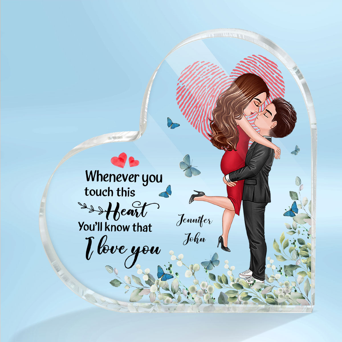 Whenever You Touch This Heart Couple Personalized Acrylic Heart Plaque
