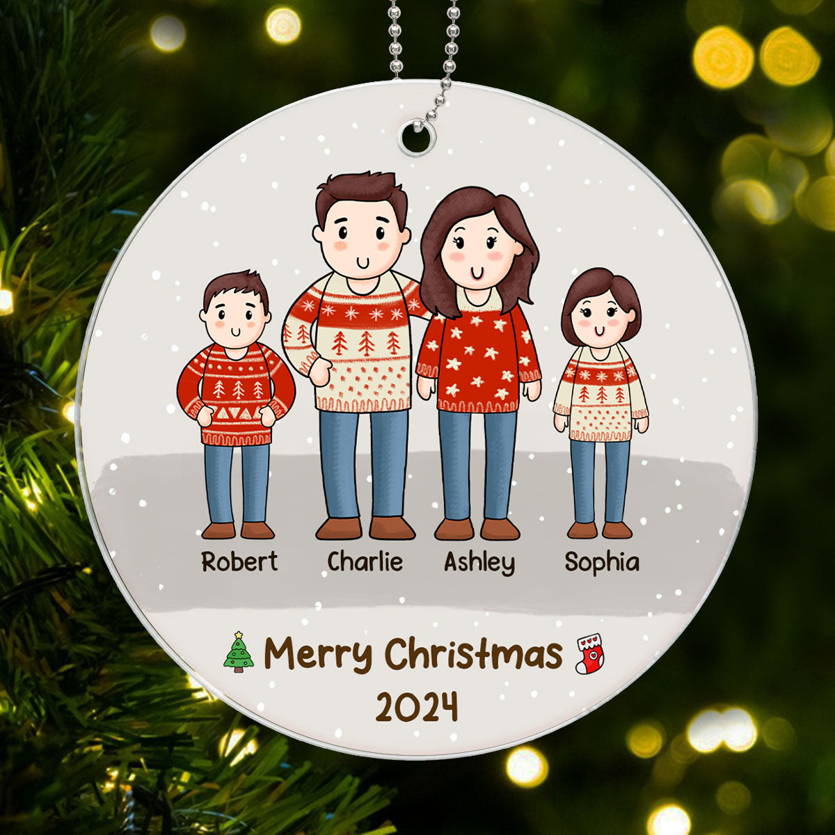 Comic Family Christmas Simple Background Personalized Acrylic Ornament