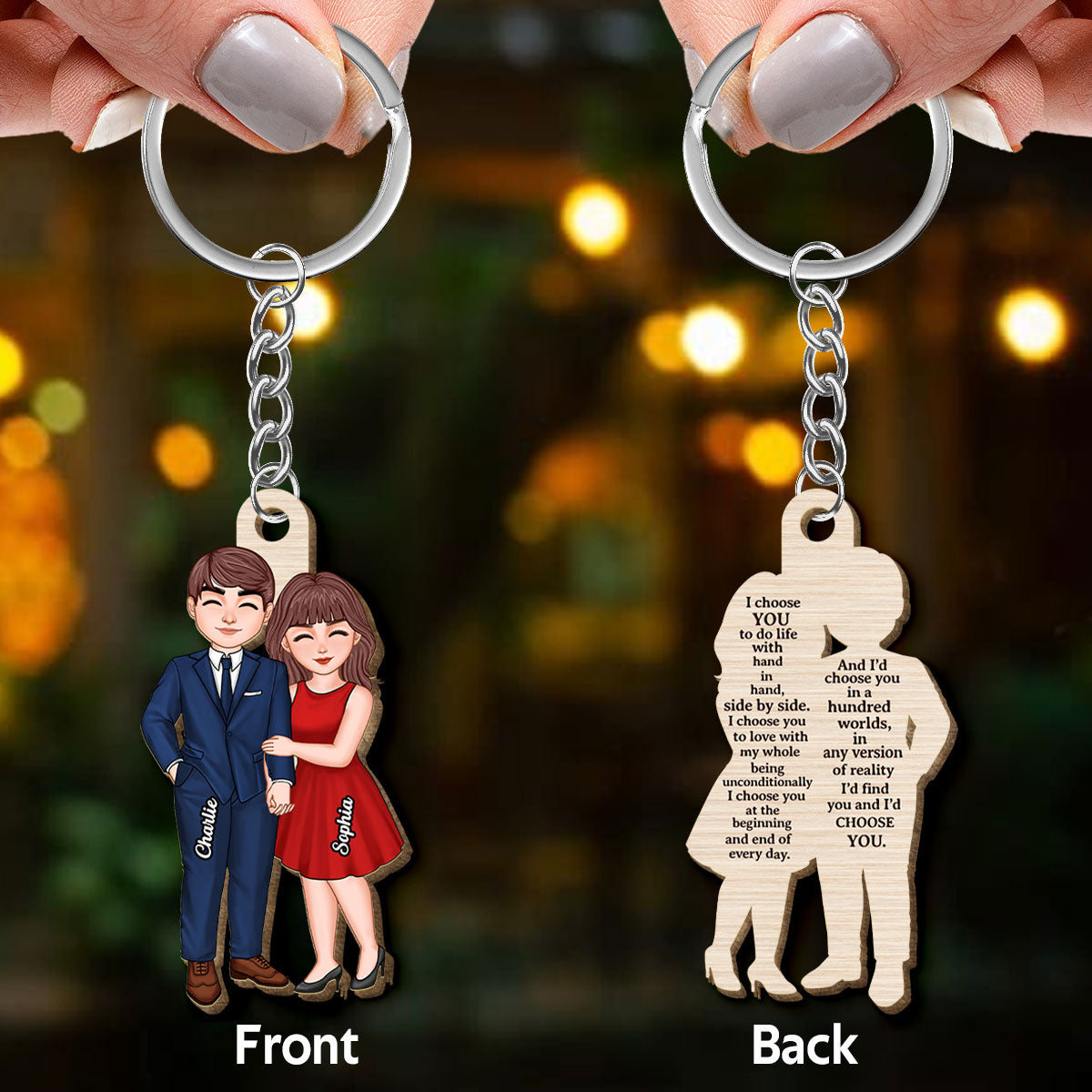 I Choose You To Do Life With Couple Holding Hand Personalized Wooden Keychain