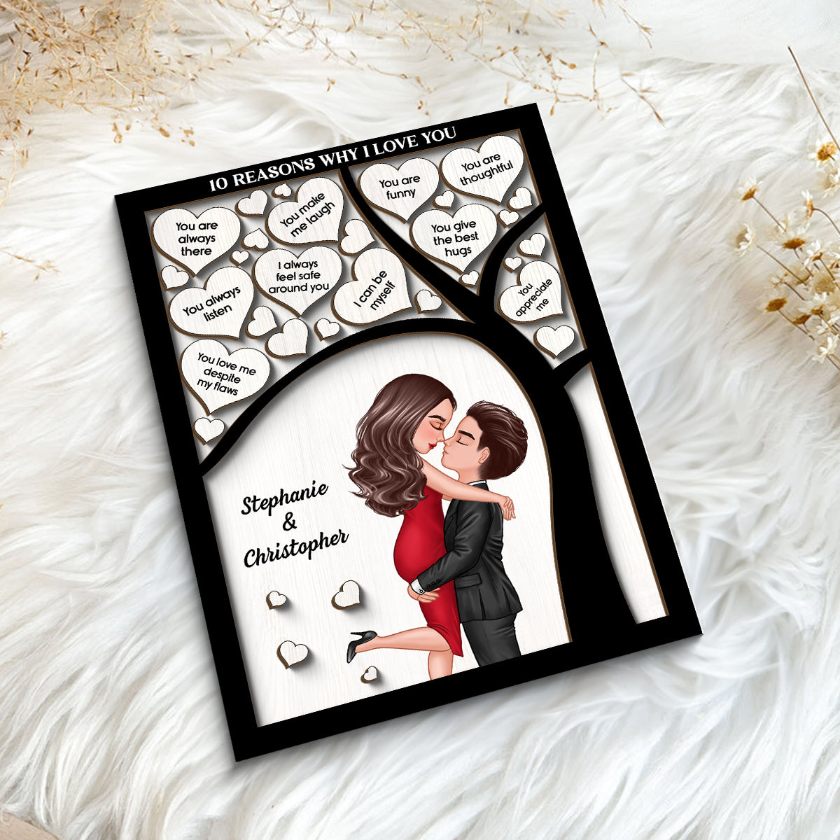 Reasons I Love You Couple Under Tree Hearts Personalized 2-layer Wooden Plaque