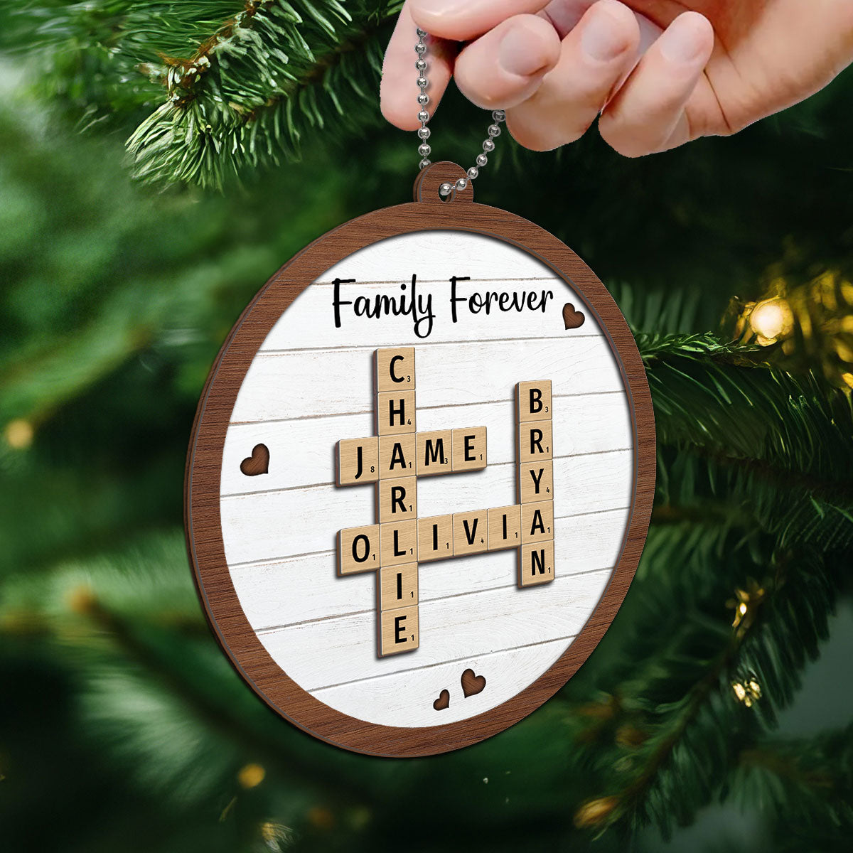 Family Forever Crossword Puzzle Art Unique Decor Personalized 2-Layer Wooden Ornament