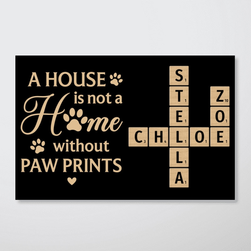 Pet Lover Home Decor Home With Paw Prints Crossword Puzzle Art Black Theme Personalized Poster