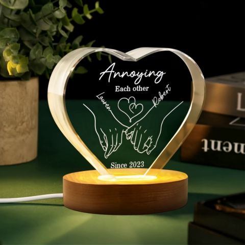 Couple Holding Hands Outline Personalized Premium Crystal Heart LED, Valentines Day Gift, Anniversary Gift for Him, for Her