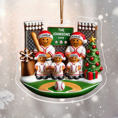 3D Effect Baseball Gingerbread Family On Field Sport Lover Personalized Acrylic Ornament