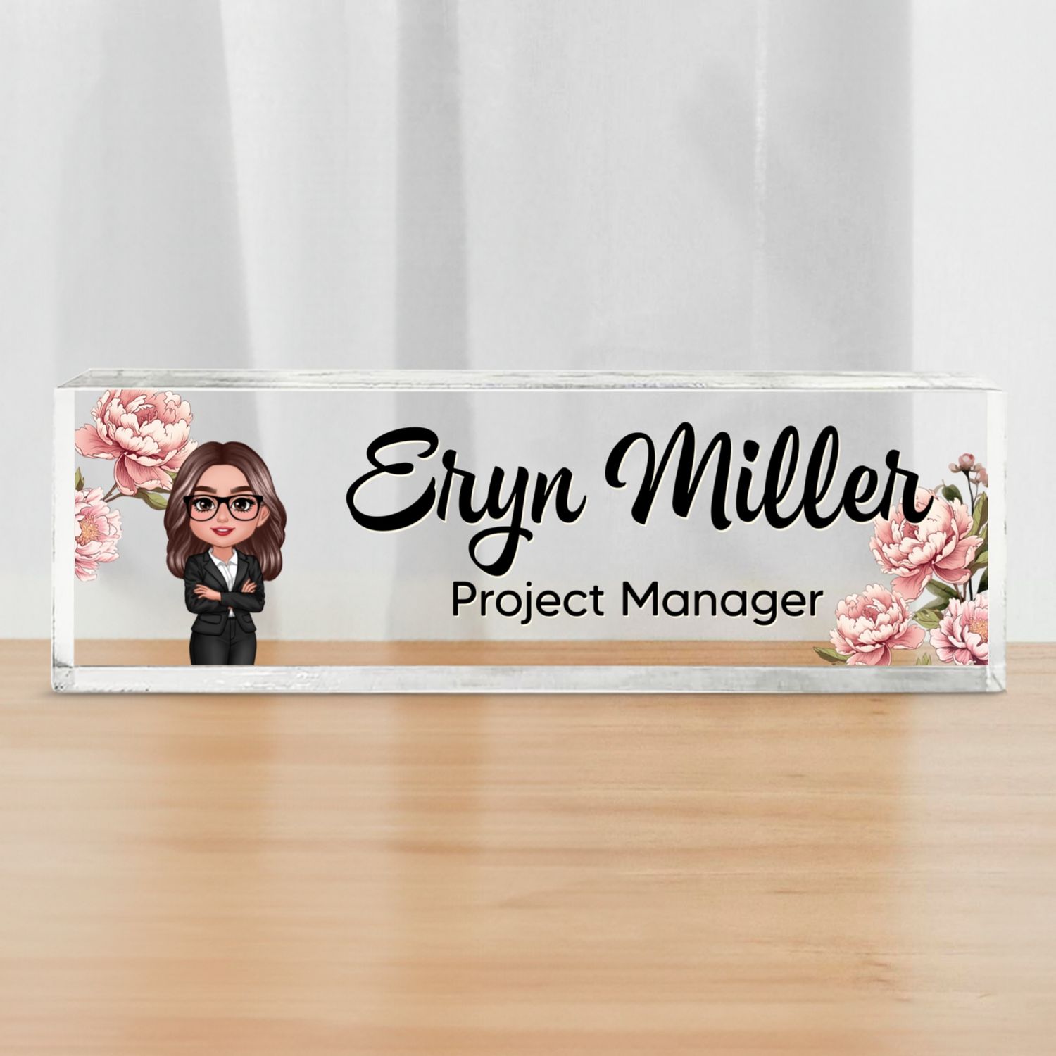 Birth Month Flower Office Personalized Acrylic Desk Name Plate, Office Desk Decor, Gift For Colleagues, Coworkers, Boss