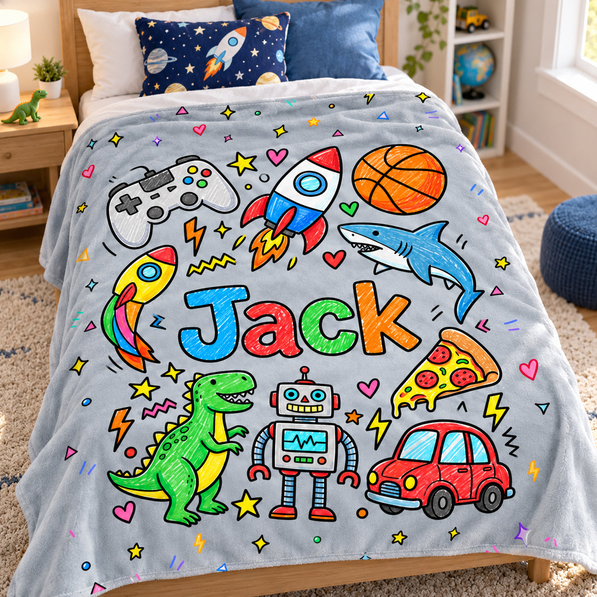Kid's Favorite Things Custom Name - Personalized Fleece Blanket - Custom Name & Favorite Things Blanket for Kids