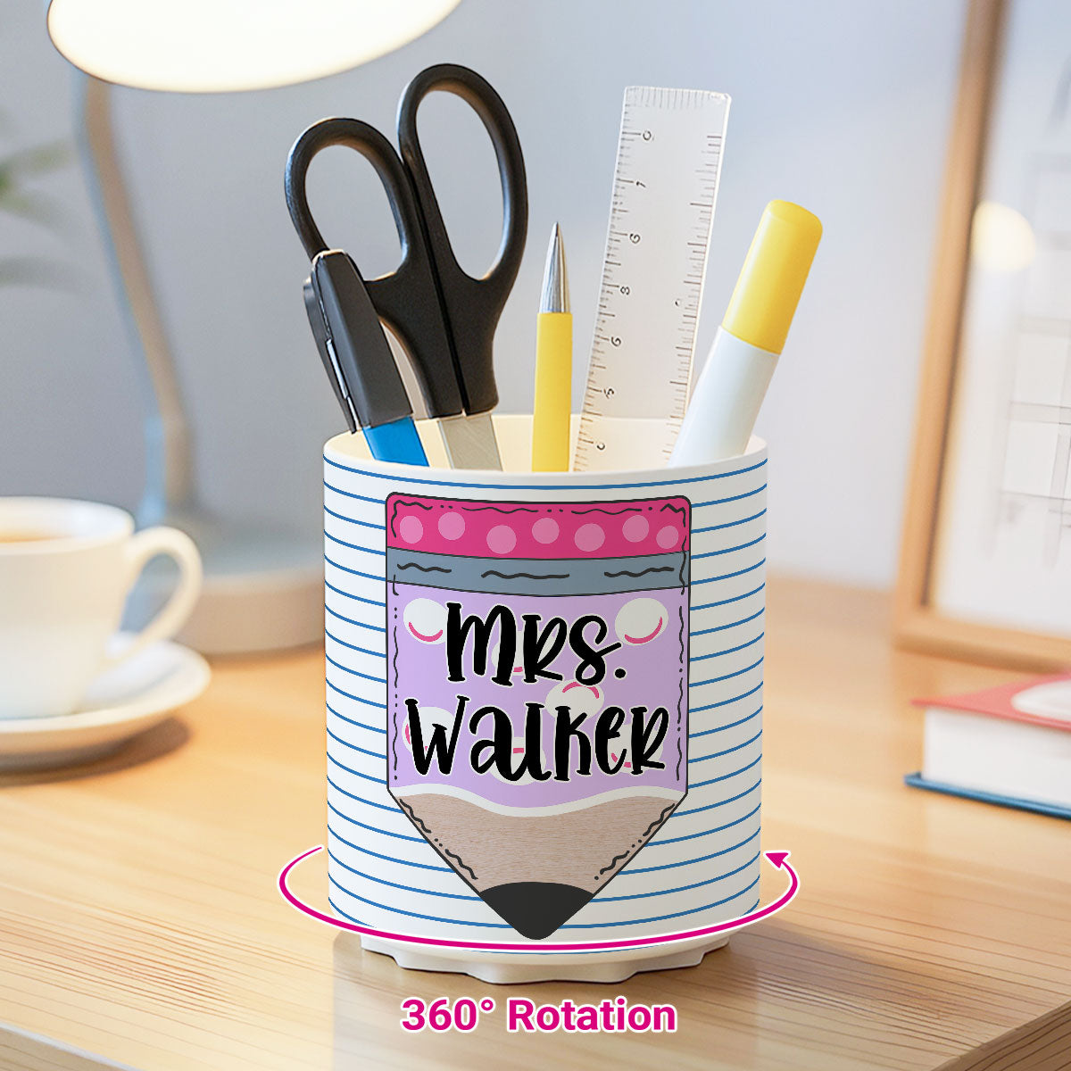 Custom Pencil Notebook Teacher Personalized Rotating Pen Holder, Back to School Gift for Teacher
