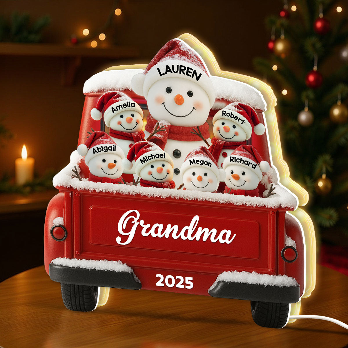 Snowman Grandma Grandkids Red Truck - Personalized Light Box