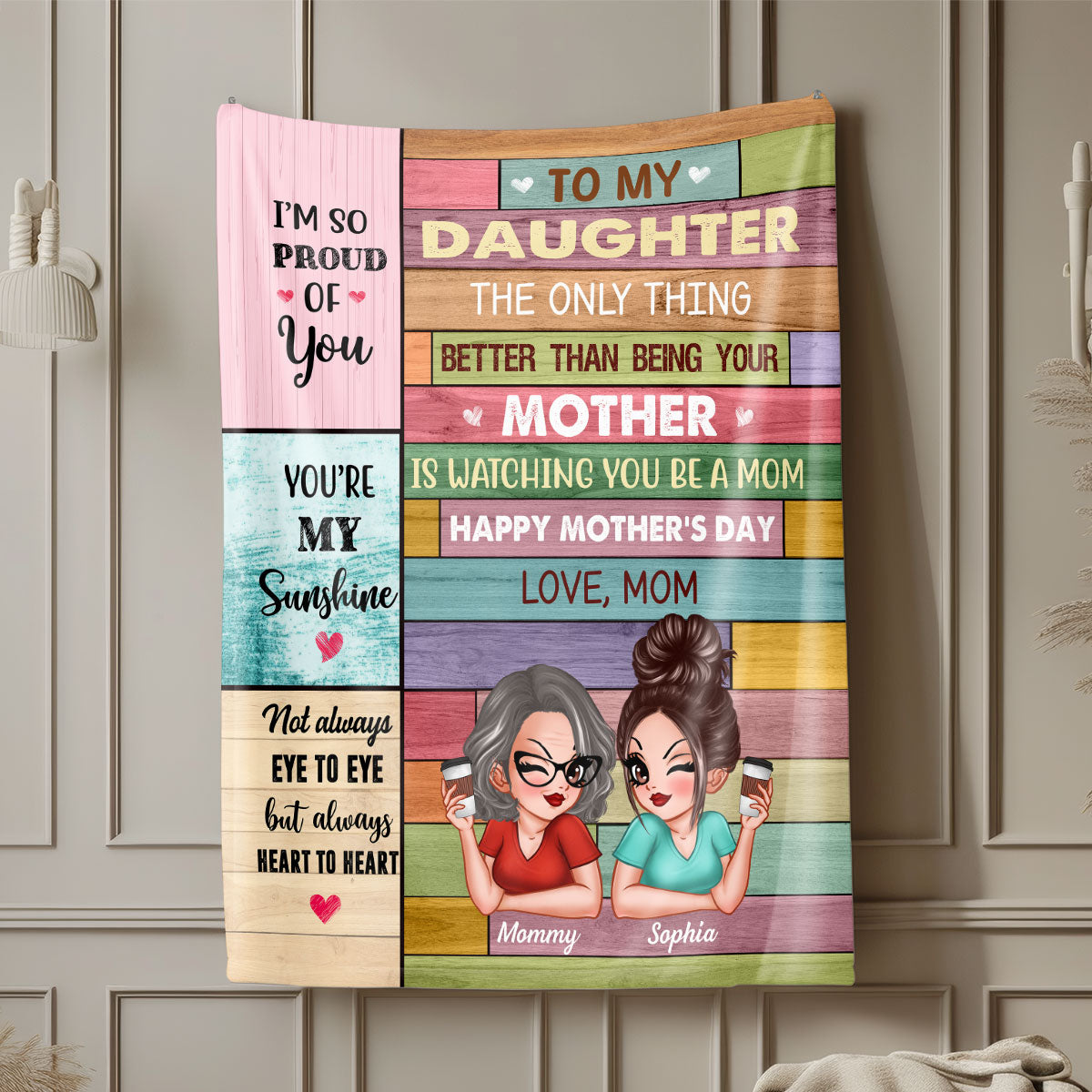 To My Daughter From Mom Happy Mother's Day Colorful Wood Pallets Texture Personalized Fleece Blanket