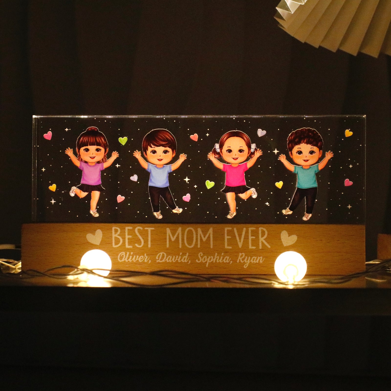 Best Mom Ever Happy Kids Personalized Acrylic Block LED Night Light