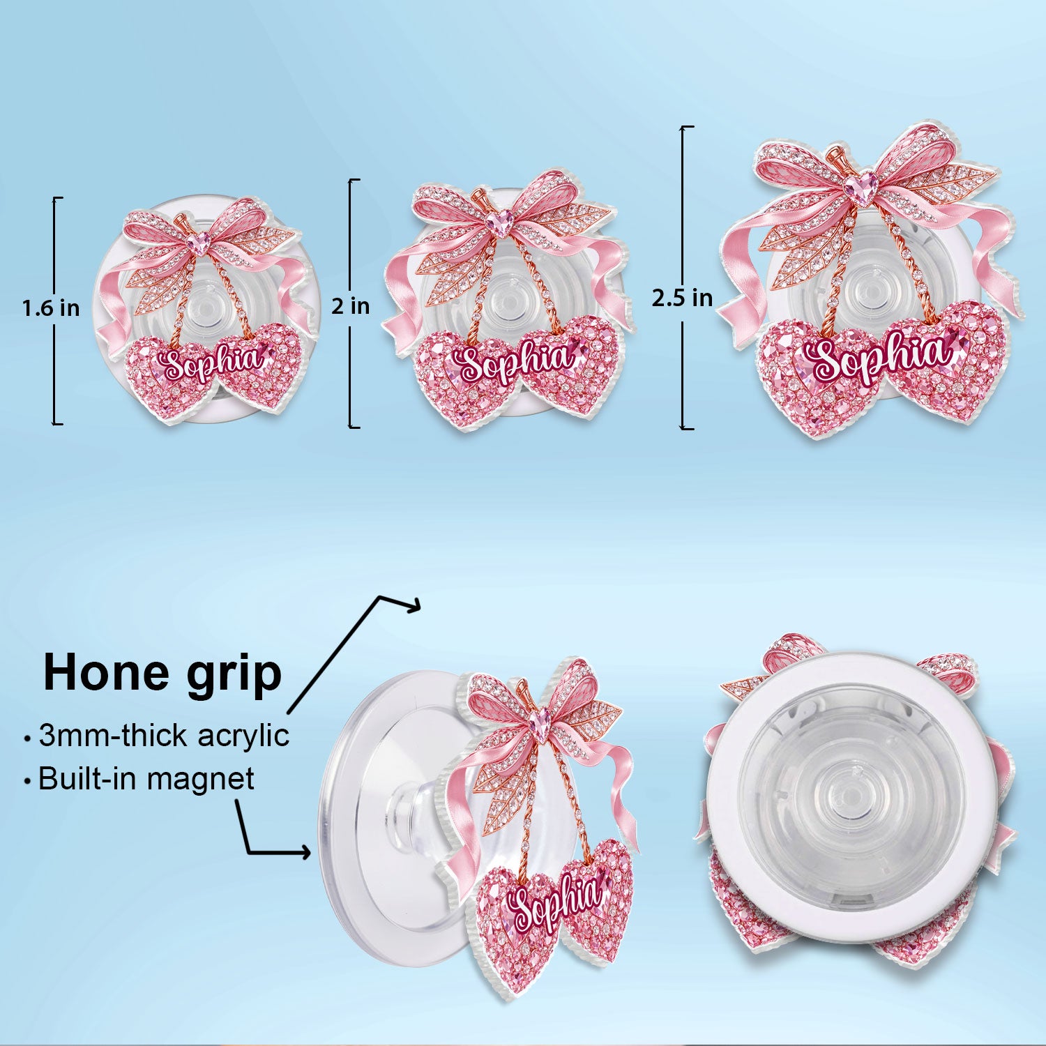 Valentine Cherry 3D Shiny Effect - Personalized Acrylic Magnetic Phone Grip