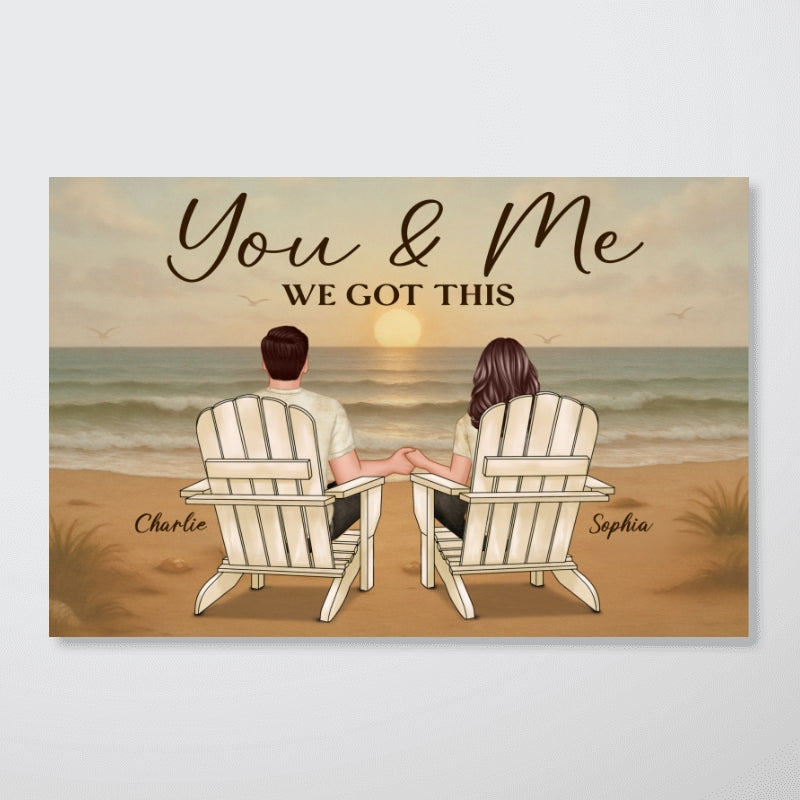 Vintage Retro Couple Beach Landscape Personalized Poster, Gift For Him, For Her