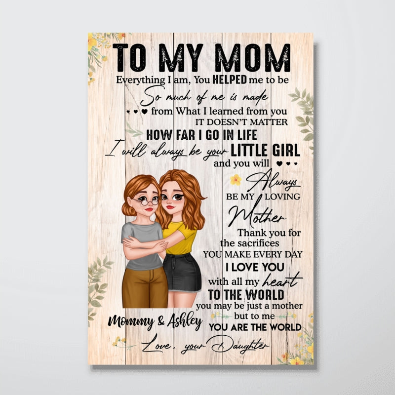 To My Mom Cartoon Hugging Mother Daughter Personalized Vertical Poster