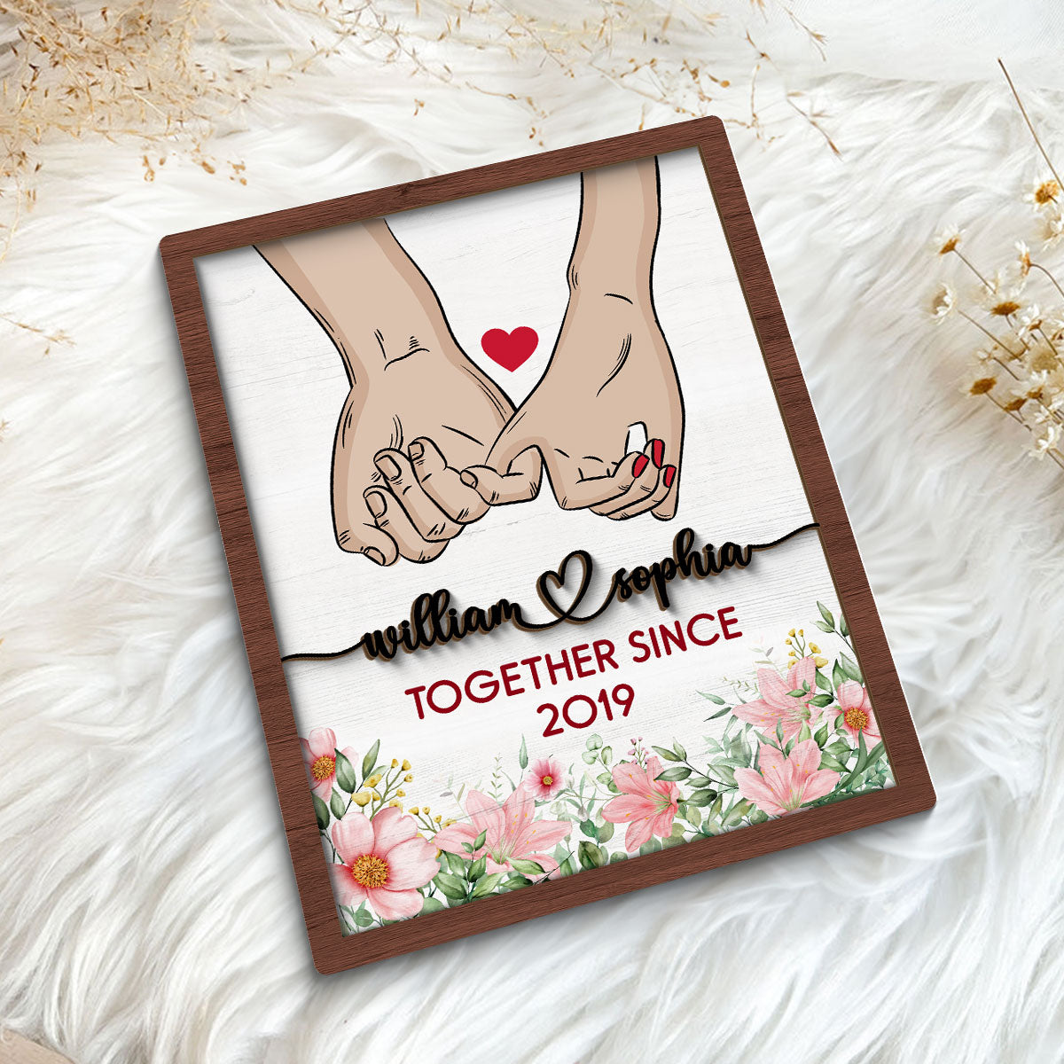 Couple Together Since Holding Hands Personalized 2-Layer Wooden Plaque