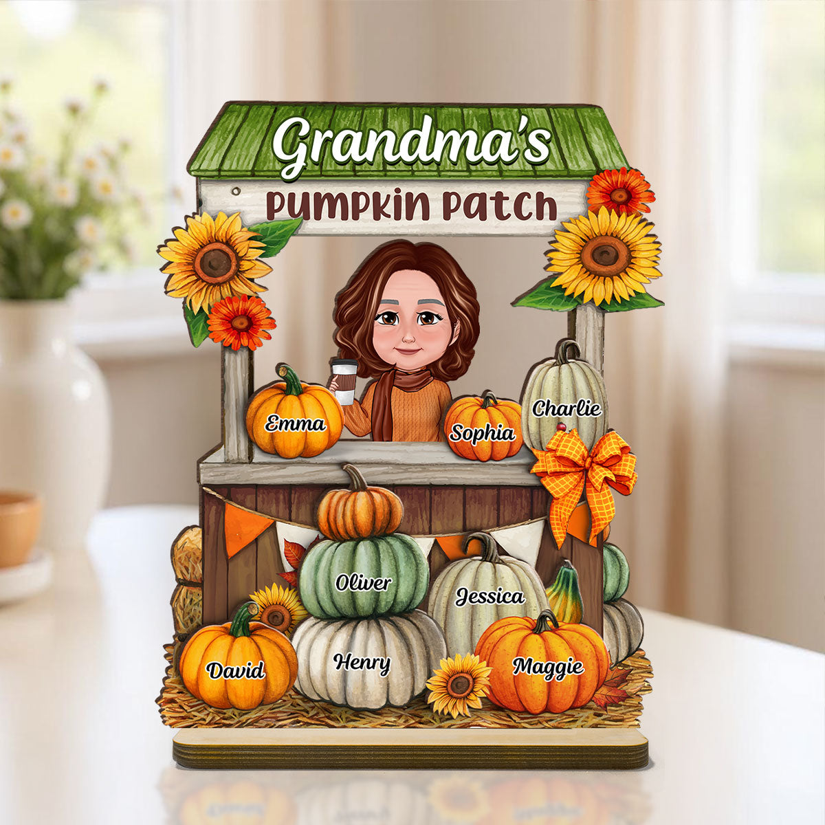 Grandma Mom Fall Season Pumpkin Stand Personalized Wooden Plaque, Meaningful Gift for Grandma