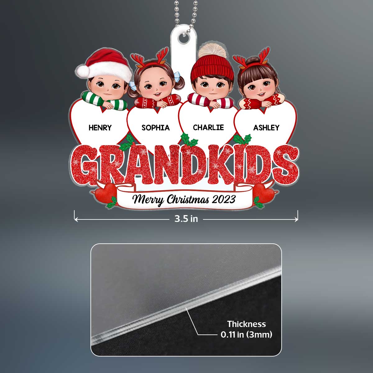Grandkids Cute Kids On Hearts Personalized Custom Shaped Acrylic Ornament