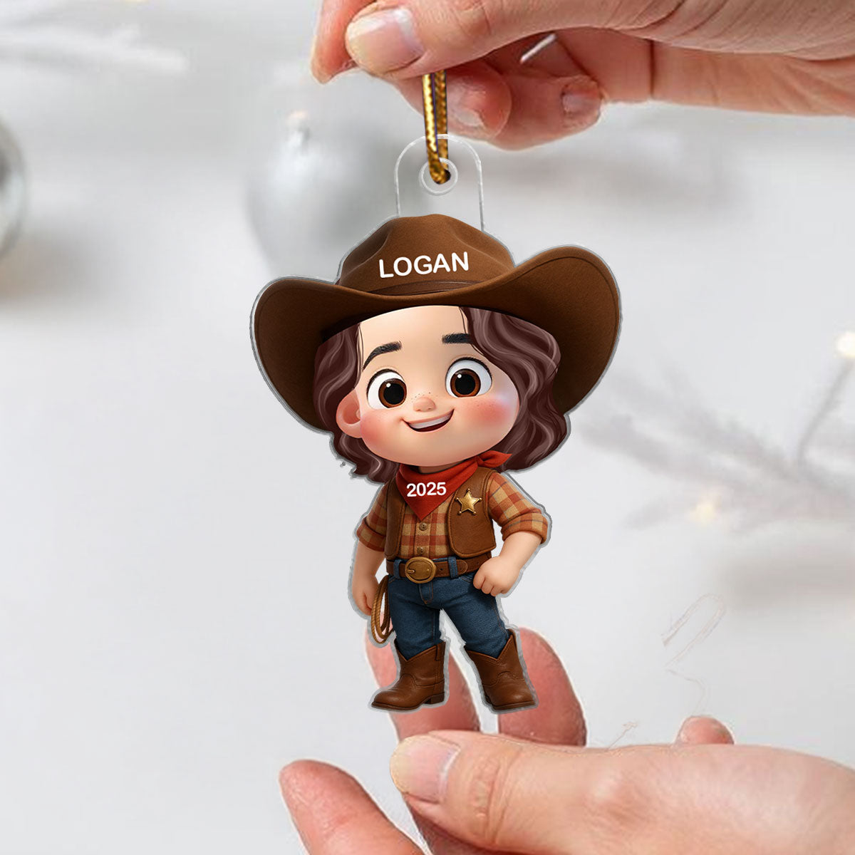 3D Effect Little Kid Boy Dream Job Firefighter Christmas Personalized Acrylic Ornament