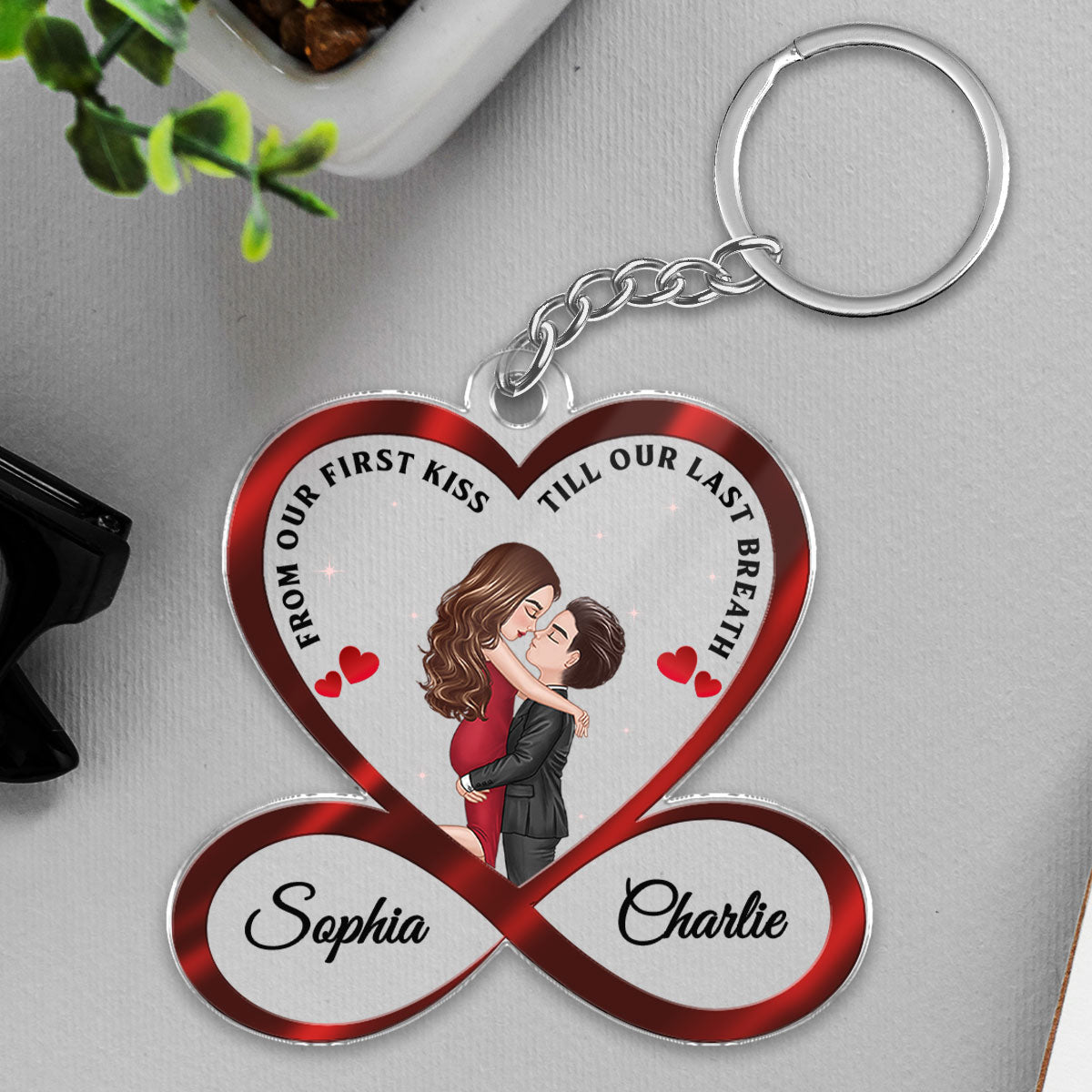 Infinity Heart Couple Hugging Kissing Anniversary Gift For Him Gift For Her Personalized Acrylic Keychain [Save 25% When Buy Set Of 2]