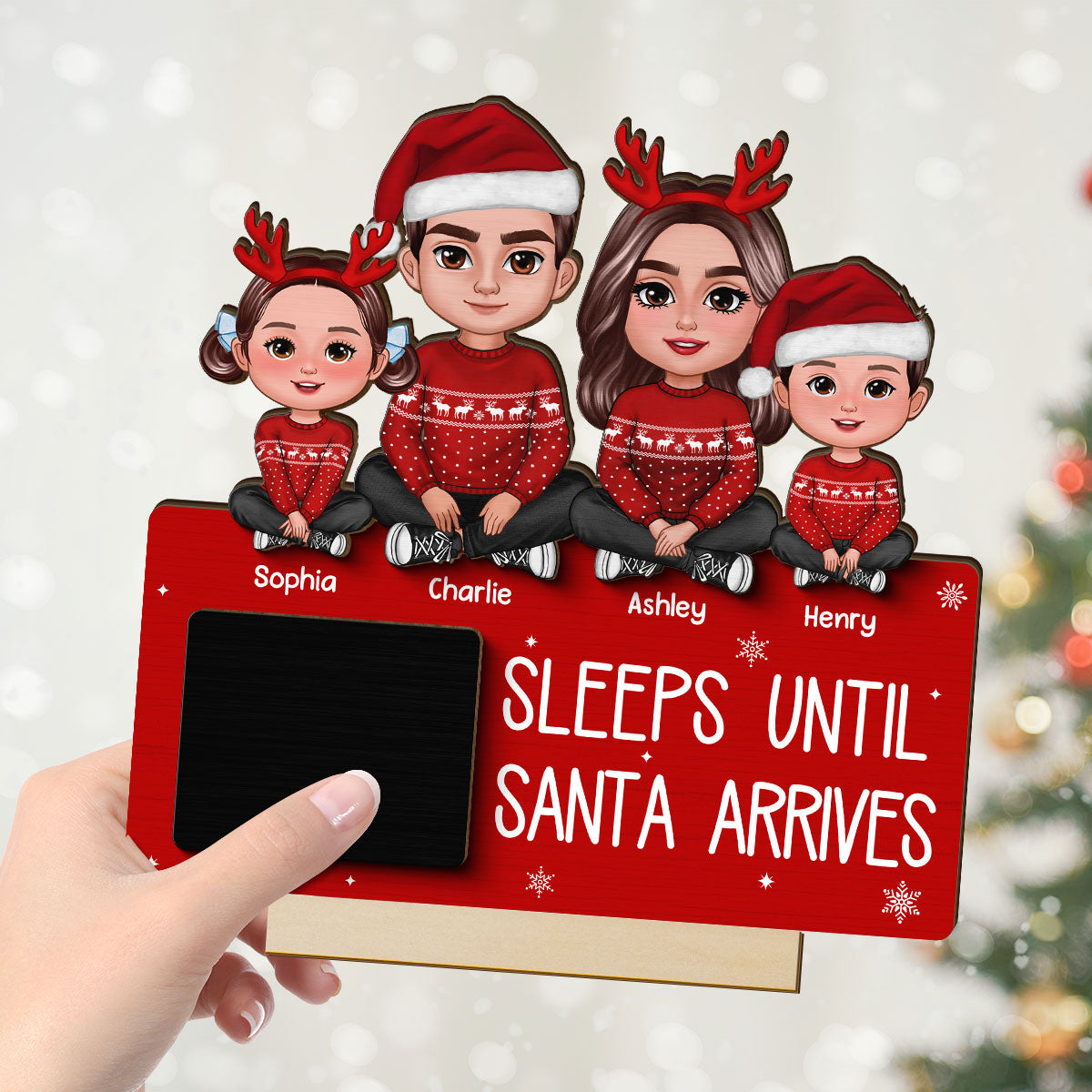 Sleeps Until Santa Arrives Family Christmas Decor Personalized 2-Layer Standing Wooden Plaque