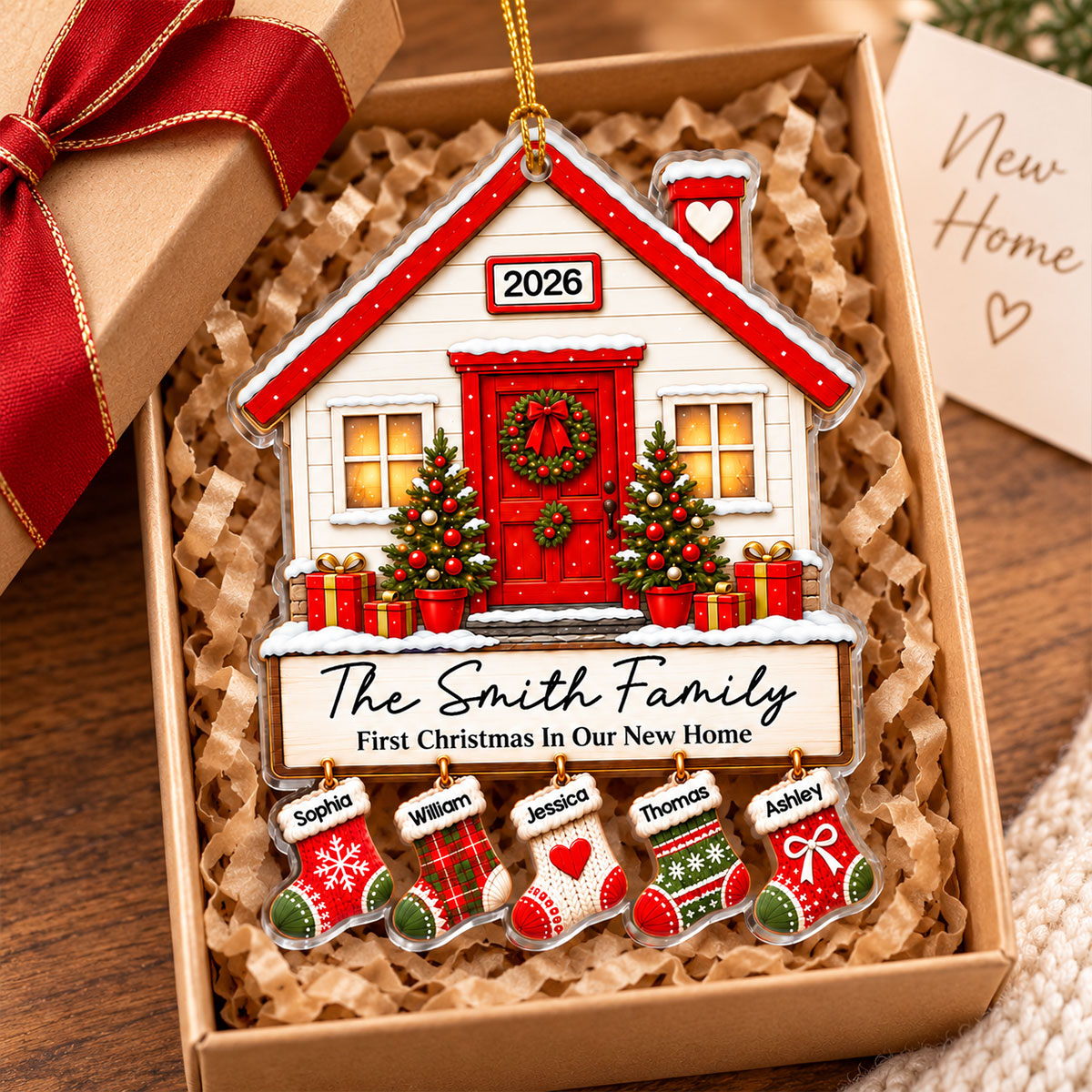 First Christmas In Our New Home Family Stockings 2D Flat - Personalized Acrylic Ornament - New Home Christmas Gift For Family, Couple