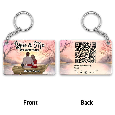 Couple Back View In Boat On Lake Favorite Song QR Code Personalized Acrylic Keychain