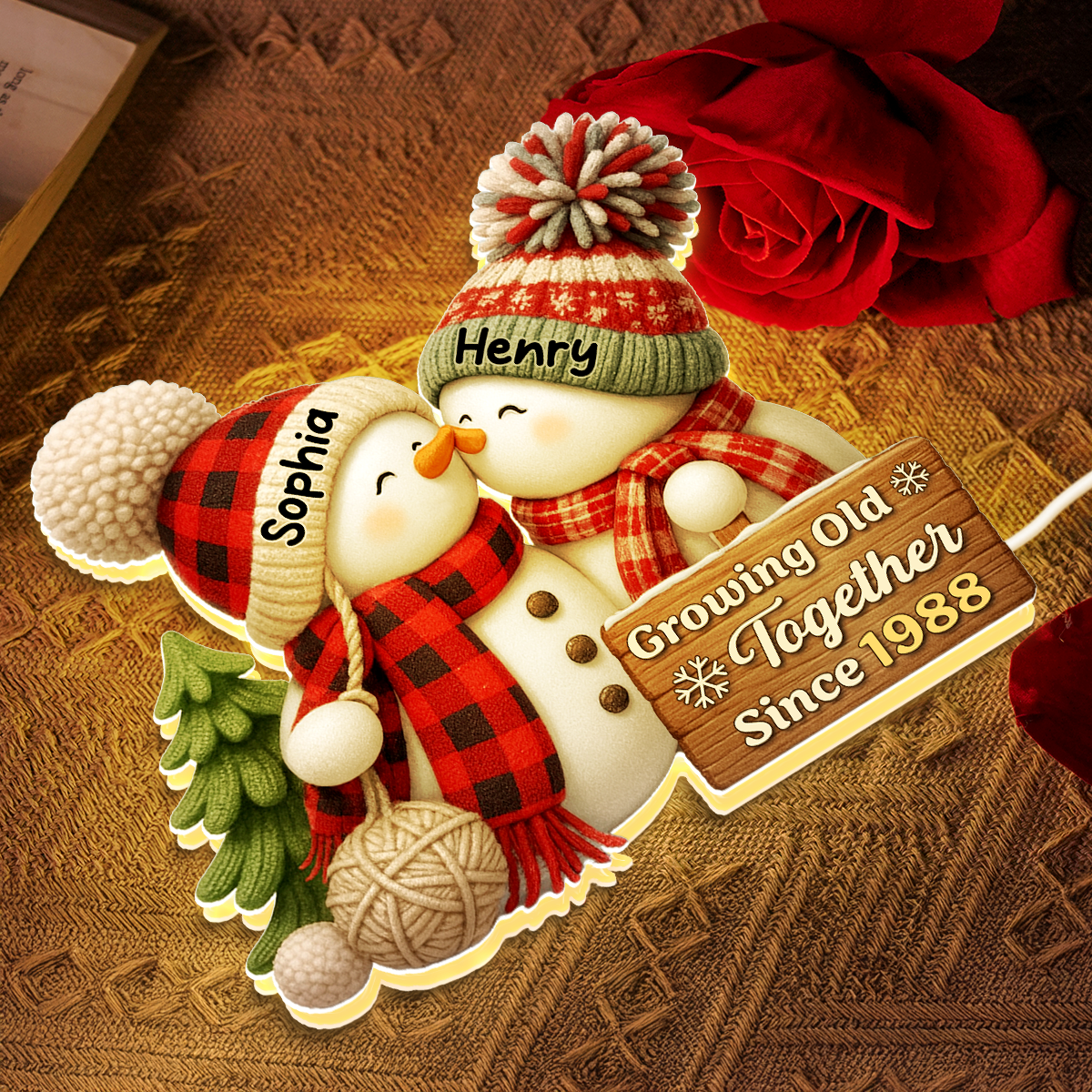 3D Effect Snowman Couple Growing Old Together - Personalized Light Box - Heartwarming Christmas Gift for him, Gift for her