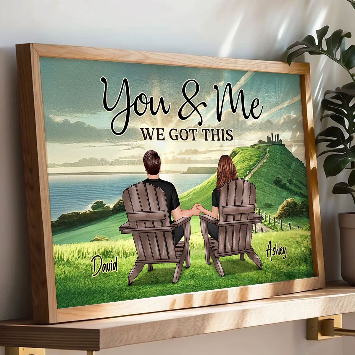 Back View Couple Sitting On Grass Hill Personalized Poster, Heartfelt Gift For Couple, For Him, For Her