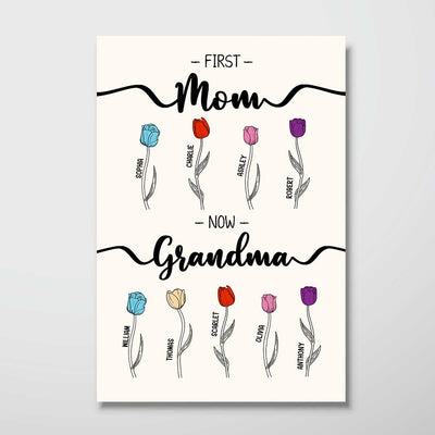First Mom Now Grandma Tulip Flowers Personalized Vertical Poster