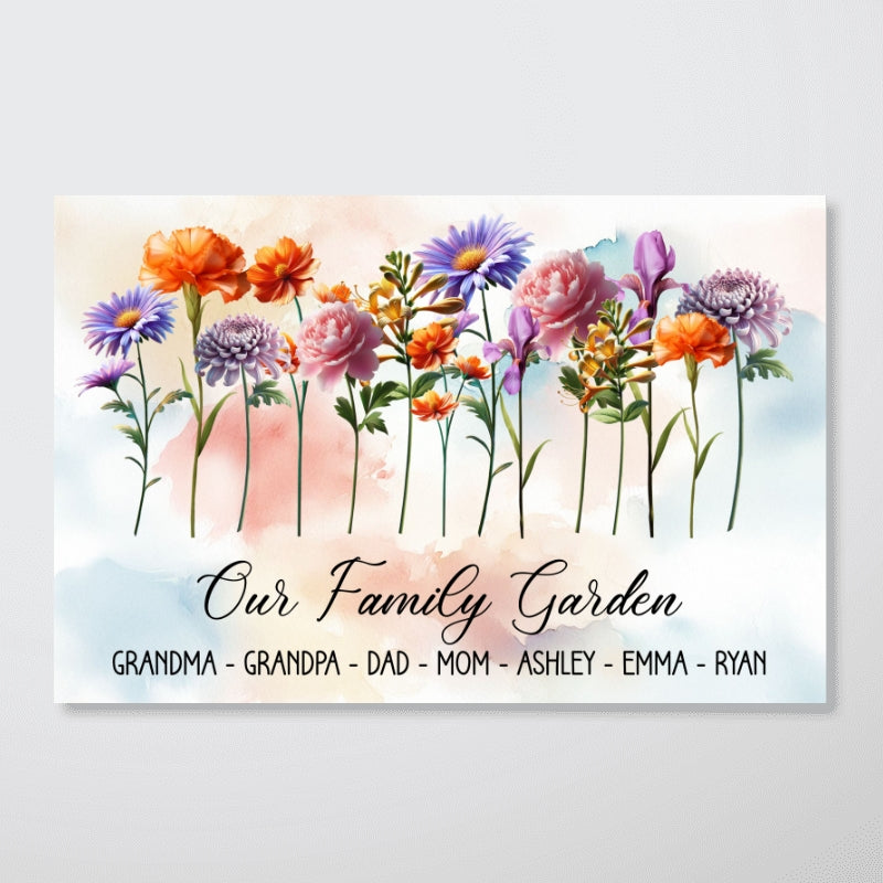 3D Effect Family Members Birth Month Flowers Personalized Poster, Gift For Mom, Grandma