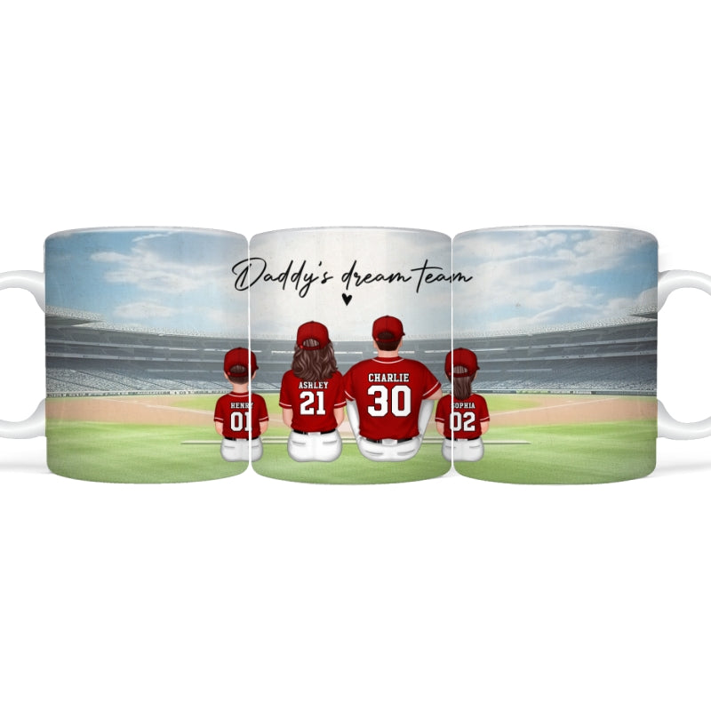 Daddy's Team Baseball Family Sitting Personalized AOP Mug, Perfect Gift For Dad, Grandpa, Husband