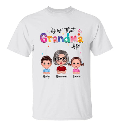 Colorful Floral Pattern Livin‘ That Grandma Life Grandma And Grandkids Personalized Shirt