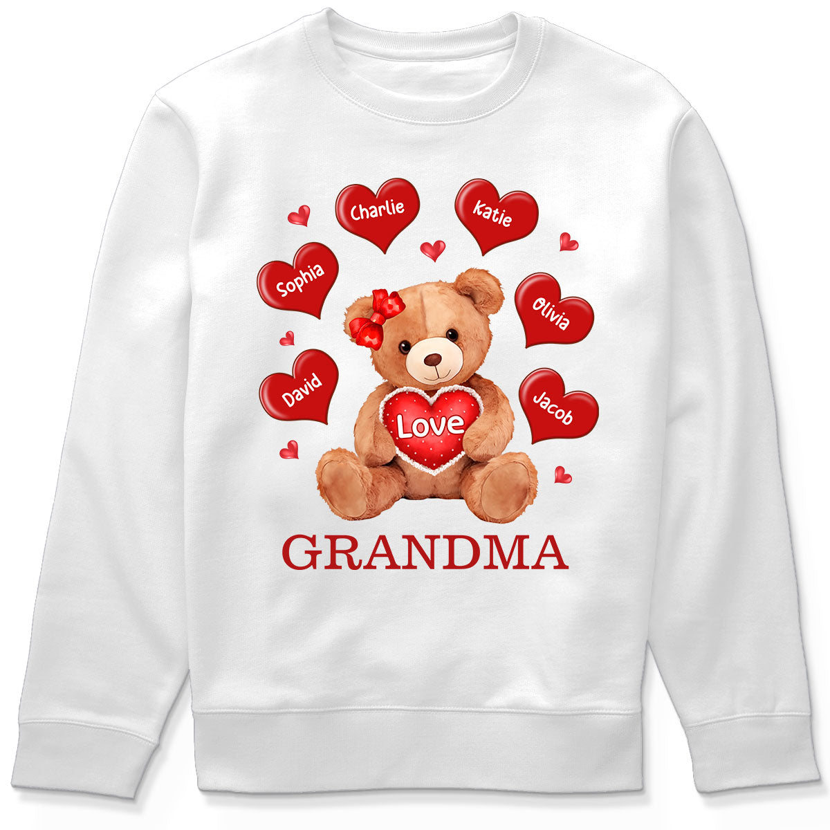 Grandma Mom Auntie Bear Red Hearts Personalized Shirt